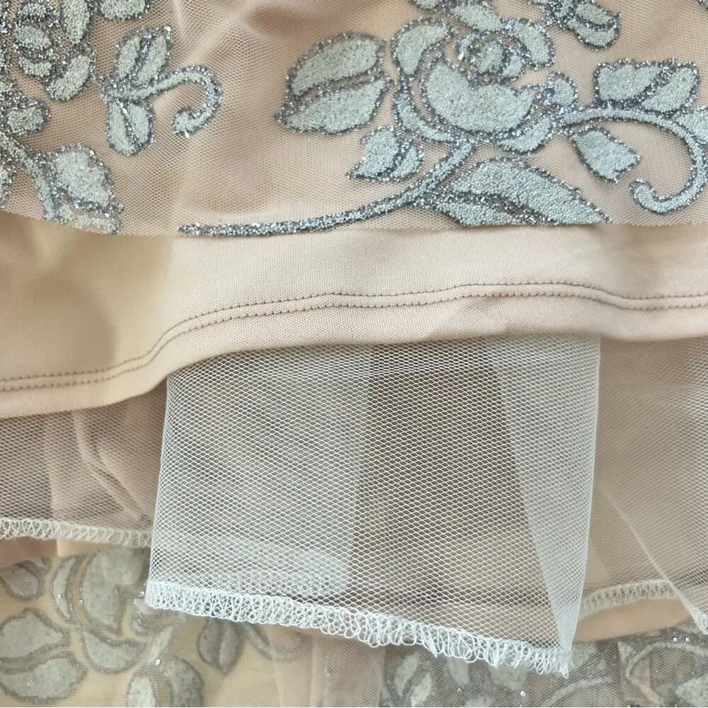 Jump Apparel Halter Tulle Glitter Maxi Dress Gown Juniors Size 5/6 Blush Floral - Picture 14 of 16